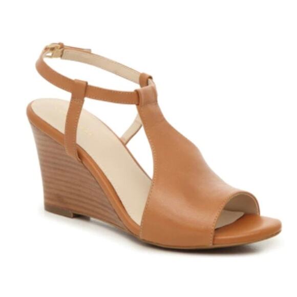 Cole Haan Shoes - Cole Haan Maddie Ankle Strap Wedge Sandals Heels size 11 Brown Faux Leather Shoe